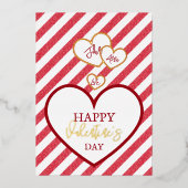Happy Valentine's Day Red Hearts Chalk Stripes Folien Feiertagskarte (Vorderseite)
