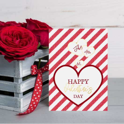 Happy Valentine's Day Red Hearts Chalk Stripes Folien Feiertagskarte