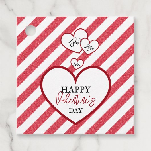 Happy Valentine's Day Red Hearts Chalk Stripes Geschenkanhänger (Vorderseite)