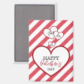Happy Valentine's Day Red Hearts Chalk Stripes Magnet (Vorderseite/Rückseite)