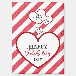 Happy Valentine's Day Red Hearts Chalk Stripes Magnet