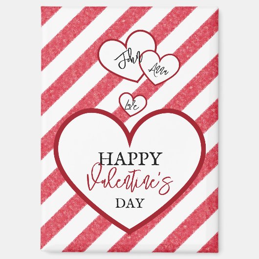 Happy Valentine's Day Red Hearts Chalk Stripes Magnet (Vorderseite)