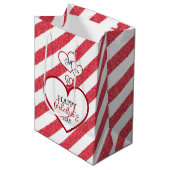 Happy Valentine's Day Red Hearts Chalk Stripes Mittlere Geschenktüte (Vorderseite Schrägansicht)