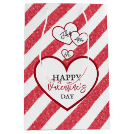 Happy Valentine's Day Red Hearts Chalk Stripes Mittlere Geschenktüte