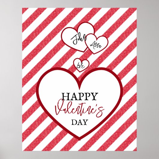 Happy Valentine's Day Red Hearts Chalk Stripes Poster (Vorne)