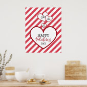 Happy Valentine's Day Red Hearts Chalk Stripes Poster (Küche)