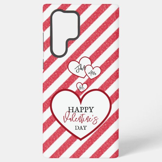 Happy Valentine's Day Red Hearts Chalk Stripes Samsung Galaxy Hülle (Rückseite)