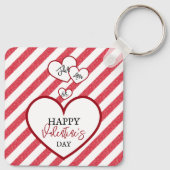 Happy Valentine's Day Red Hearts Chalk Stripes Schlüsselanhänger (Rückseite)