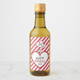 Happy Valentine's Day Red Hearts Chalk Stripes Weinetikett