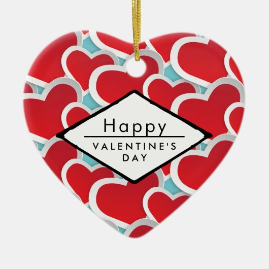 Happy Valentine's Day Red Hearts Keramik Ornament (Vorne)