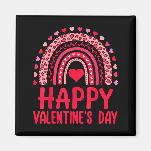 Happy Valentines Day Red Hearts Rainbow Leopard Wo Magnet (Vorne)
