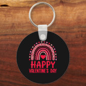 Happy Valentines Day Red Hearts Rainbow Leopard Wo Schlüsselanhänger (Vorderseite)