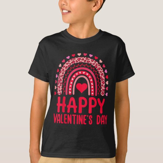 Happy Valentines Day Red Hearts Rainbow Leopard Wo T-Shirt (Vorderseite)