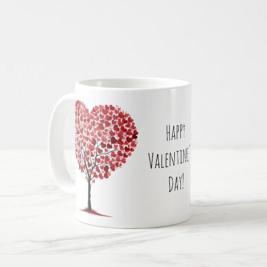 Happy Valentine's Day Red Hearts Tree Kaffeetasse (Vorderseite Links)