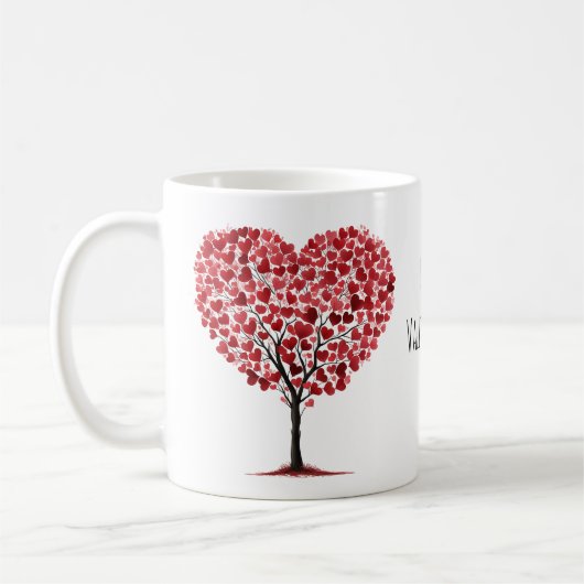 Happy Valentine's Day Red Hearts Tree Kaffeetasse (Links)