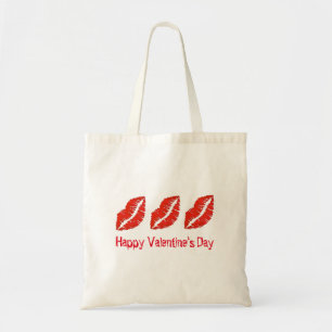 Happy Valentine's Day Red Lips Lipstick Kiss Liebe Tragetasche
