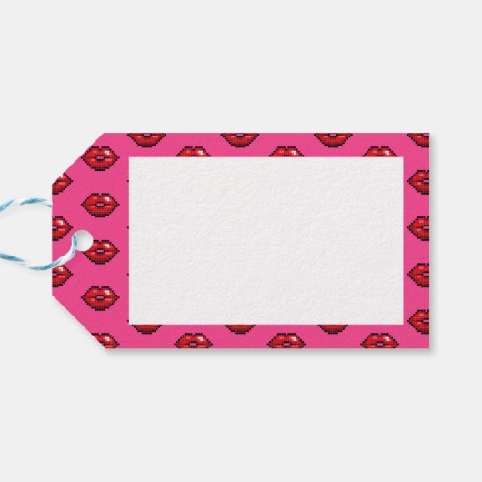 Happy Valentine's Day Red Lips Pixel Art Muster Geschenkanhänger (Rückseite Horizontal)