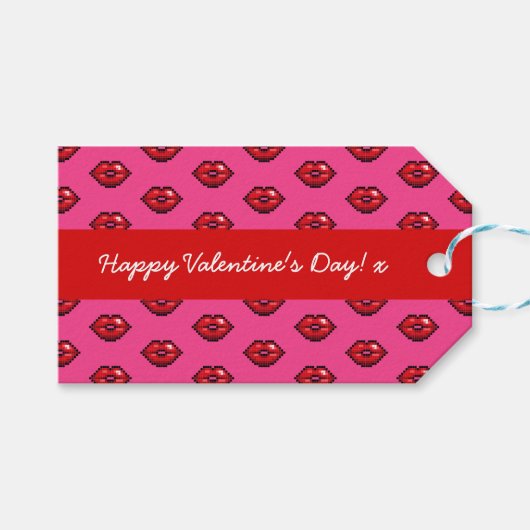 Happy Valentine's Day Red Lips Pixel Art Muster Geschenkanhänger (Vorderseite (Horizontal))