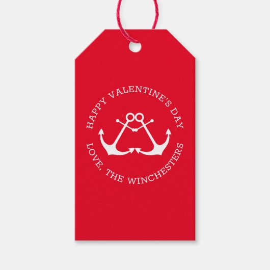 Happy Valentine's Day Red nautical anchors custom Geschenkanhänger (Vorderseite)