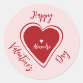 Happy Valentines Day red pink heart script name Runder Aufkleber (Vorderseite)