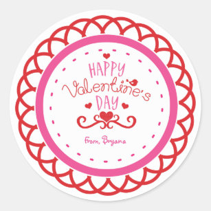 Happy Valentine's Day Red & Pink Niedlich Aufklebe Runder Aufkleber