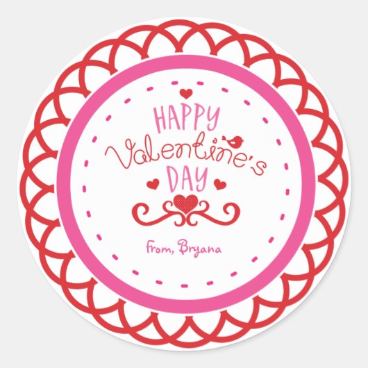 Happy Valentine's Day Red & Pink Niedlich Aufklebe Runder Aufkleber (Vorderseite)