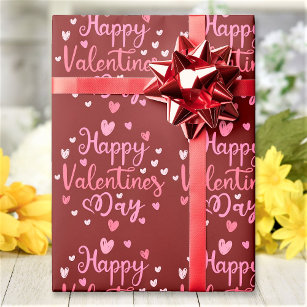 Happy Valentine's Day Red Pink Script Herzen Geschenkpapier