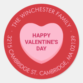 Happy Valentine's Day Red rosa Süßigkeiten Herzadr Runder Aufkleber