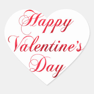 HAPPY VALENTINE's DAY Red White Glitzer Herzens Herz-Aufkleber