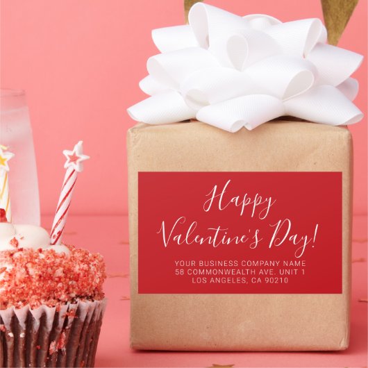 Happy Valentine's Day red white skriptadresse Rechteckiger Aufkleber (Party)