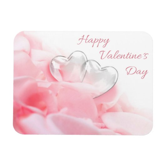 Happy Valentine's Day Romantic Glass Hearts Magnet (Horizontal)