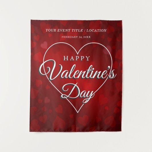 HAPPY VALENTINE'S DAY ROMANTIC RED HEARTS BANNER WANDTEPPICH (Vorderseite)