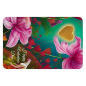 Happy Valentines Day - Rosa Blume und Herzen Magnet (Horizontal)