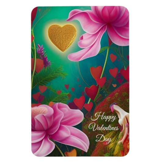 Happy Valentines Day - Rosa Blume und Herzen Magnet (Vertikal)