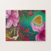 Happy Valentines Day - Rosa Blume und Herzen Puzzle (Horizontal)
