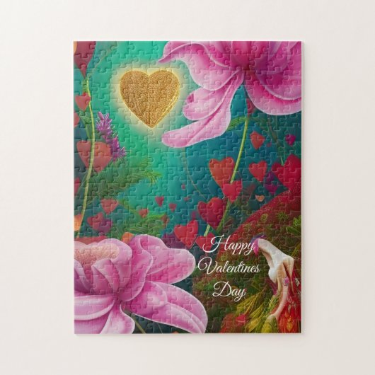 Happy Valentines Day - Rosa Blume und Herzen Puzzle (Vertikal)