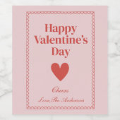 Happy Valentines Day Rosa Custom Weinetikett (Einzelnes Label)