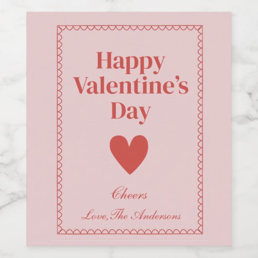 Happy Valentines Day Rosa Custom Weinetikett (Einzelnes Label)