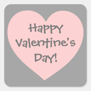 Happy Valentine's Day rosa graue Herzkleber Quadratischer Aufkleber