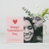 Happy Valentines Day Rosa Heart Foto-Karte Dankeskarte (Stehend Vorderseite)