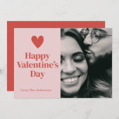 Happy Valentines Day Rosa Heart Foto-Karte Dankeskarte (Vorne/Hinten)