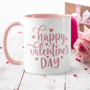 Happy Valentine's Day Rosa Herzen Tasse