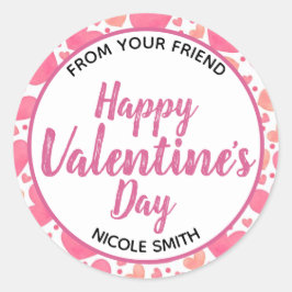 Happy Valentine's Day Rosa Herzen von Ihrem Freund Runder Aufkleber