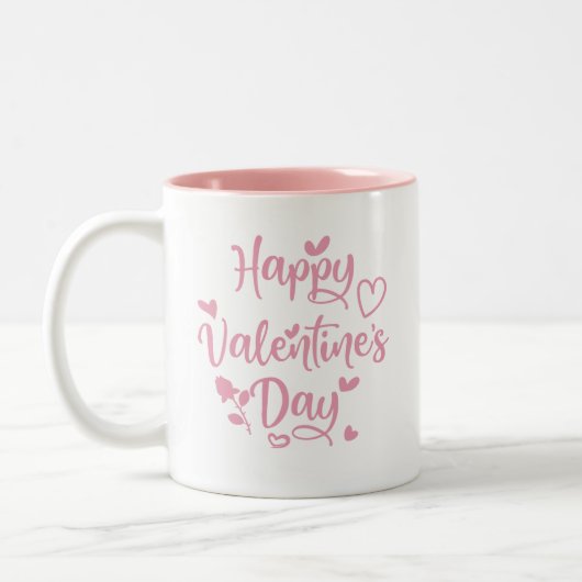 Happy Valentine's Day Rosa Herzen Zweifarbige Tasse (Links)