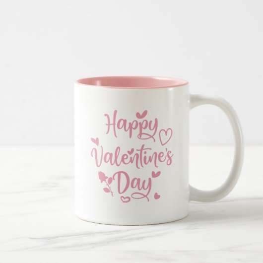 Happy Valentine's Day Rosa Herzen Zweifarbige Tasse (Rechts)