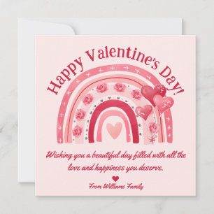 Happy Valentines Day, rosa niedliche Regenbogenher Mitteilungskarte