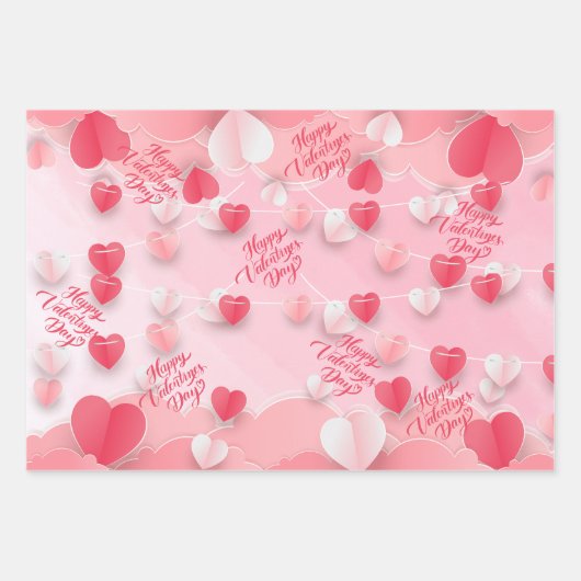 Happy Valentine's Day Rosa Rote Herzen Geschenkpapier Set (Vorderseite 2)