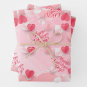 Happy Valentine's Day Rosa Rote Herzen Geschenkpapier Set (Beispiel)