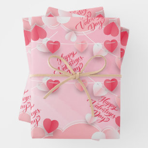 Happy Valentine's Day Rosa Rote Herzen Geschenkpapier Set