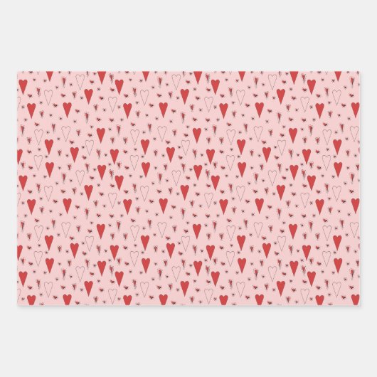 Happy Valentines Day Rosa und Rote Streifen & Herz Geschenkpapier Set (Vorderseite 3)